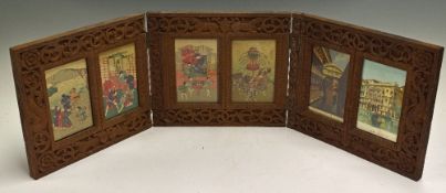 Tri-Folding Oriental Design Photo Frame with carved oriental design to border and includes 4x