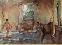 Sir William Russell Flint R.A (1880-1969) Signed Colour Print depicting 3x women surrounding bath,