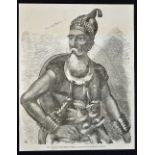 India - Akali of the Sikhs Antique Print 1857 rare example of a heavily armed Sikh warrior a part of