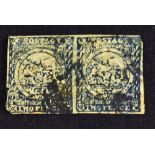 Early Pair of New South Wales "Sydney Views" 2 Pence Postage Stamps 1850 - Blue printing with high