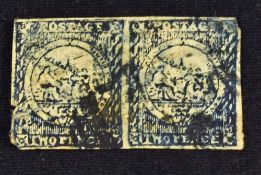 Early Pair of New South Wales "Sydney Views" 2 Pence Postage Stamps 1850 - Blue printing with high