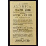 Inman Line - Emigration To America. Liverpool To New York Circa 1881-83 Advertising Card featuring