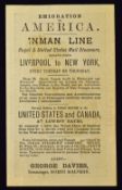 Inman Line - Emigration To America. Liverpool To New York Circa 1881-83 Advertising Card featuring