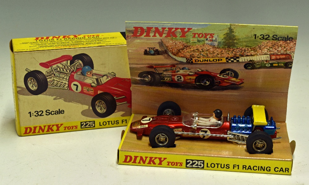 Dinky Toys Diecast Models 225 Lotus F1 Racing Car 1:32 scale in red, with inner card and carded box,