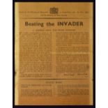 Scarce 'Beating the Invader' 'A message from the Prime Minister' Winston Churchill Leaflet - London: