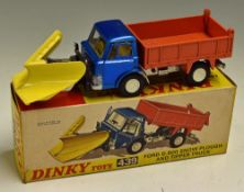 Dinky Toys Diecast Model 439 Ford D.800 Snow Plough and Tipper Truck in blue, red and yellow plough,