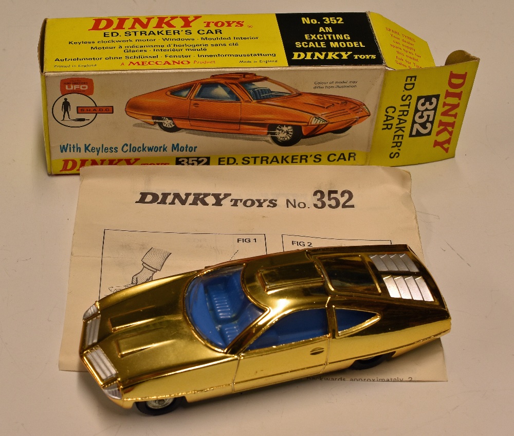 Dinky Toys Diecast Model 352 Ed. Straker's Car gold plated with blue interior, keyless clockwork - Image 2 of 2
