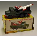 Dinky Toys Diecast Models 620 Berliet Missile Launcher green, white and red plastic missile, Fires