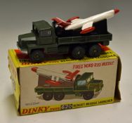 Dinky Toys Diecast Models 620 Berliet Missile Launcher green, white and red plastic missile, Fires