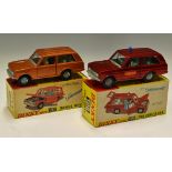 Dinky Toys Diecast Models 195 Fire Chiefs Car a Range Rover in red, plus a 192 Range Rover both with