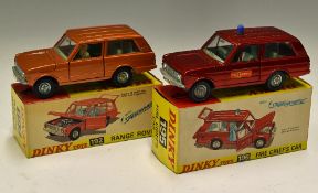 Dinky Toys Diecast Models 195 Fire Chiefs Car a Range Rover in red, plus a 192 Range Rover both with