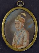 Indian Miniature of Shah Jahan - appears on card, oval, measures 7x8.5cm approx. the fifth Mughal