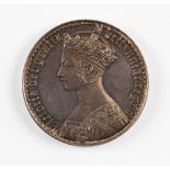 1847 Queen Victoria Gothic Crown Silver Coin the obverse Gothic type bust, the reverse with