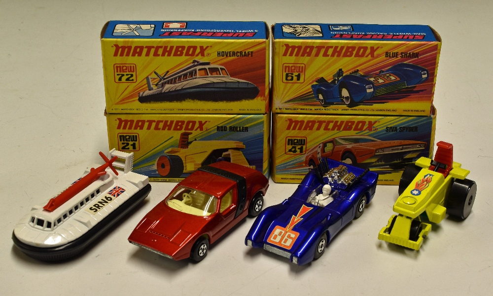 Matchbox Superfast 1970s Models to include 21 Rod Roller, 41 Siva Spyder, 61 Blue Shark and 72