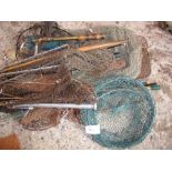 Fishing Tackle - Selection of Landing Nets to include a mixed variety, wooden handled, metal, plus