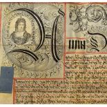 Queen Anne Portrait On Impressive Devon (Tavistock Etc) Recovery Vellum Deed 1711 Jonathan