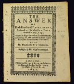 Beginnings Of The English Civil War - 1642 "The Answer Of Both Houses Of Parliament Presented To His