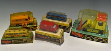 Dinky Toys Diecast Models 977 Shovel Dozer in yellow, 416 Motorway Services Ford Transit Van, 410