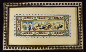 Miniature Asia Painting appear on Ivory depicting a hunting scene, a very decorative and colourful