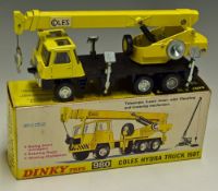 Dinky Toys Diecast Model 980 Coles Hydra Truck 150T in yellow, black chassis, with inner card and
