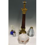 Art Deco Opalescent glass shade together with a large lamp incorporating earlier glass stem, a