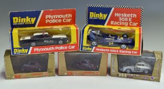 Dinky Toys Diecast Models 'Hesketh 308 E Racing Car' 222 together with 'Plymouth Police Car' 244 and