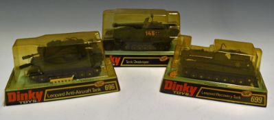 Dinky Toys Military Diecast Models 694 Tank Destroyer plus 696 Leopard Anti-Aircraft Tank and 699