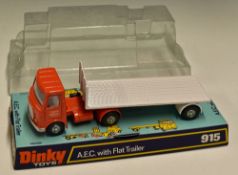Dinky Toys Diecast Model 915 A.E.C. with Flat Trailer 'Truck Hire Liverpool' with orange cab, on