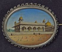 Indian Miniature Painting Brooch depicts Diwan I Khas, within the Red Fort in Delhi within white