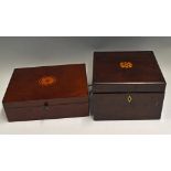 2x Wooden Writing Slopes both with inlaid pattern to top, internal compartments, appears in A/G