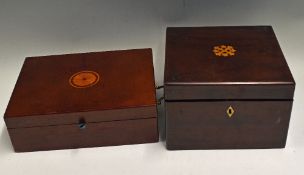 2x Wooden Writing Slopes both with inlaid pattern to top, internal compartments, appears in A/G