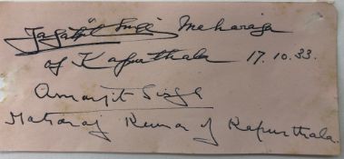 India & Punjab - Maharajah of Kapurthala Autograph - A fine English autograph of Maharajah