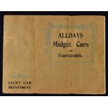 Alldays Midget Cars Sales Catalogue 1912 - An early 16 page sales catalogue featuring the Alldays "