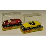 Dinky Toys Diecast Models 208 Porsche 914 Sports Car in yellow, plus 224 Mercedes Benz C.III in red,