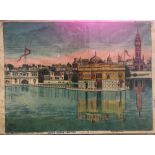 India & Punjab -Vintage Print of Golden Temple a very Large early vintage litho print showing the