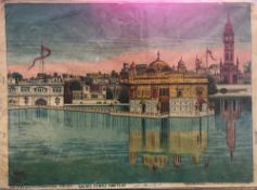 India & Punjab -Vintage Print of Golden Temple a very Large early vintage litho print showing the