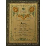 1897 Royal Opera Covent Garden Silk Programme - State Performance To Commemorate The Sixtieth