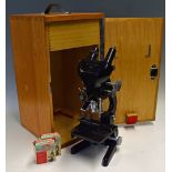 Watson Barnet Microscope 129278 maker's marks, complete with box, glass slides and various lenses,