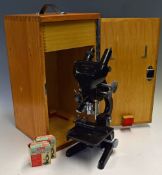 Watson Barnet Microscope 129278 maker's marks, complete with box, glass slides and various lenses,