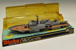 Dinky Toys Diecast Model 671 Mk1 Corvette with missiles included on carded plinth with plastic