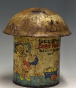 Rare C.1930s William Crawford & Sons 'Lucie Attwell's Fairy House Biscuit & Money Box' with mushroom