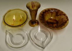Glass Assortment to include George Davidson Amber Glass Vase Pattern No51, measures 19cm approx.