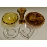 Glass Assortment to include George Davidson Amber Glass Vase Pattern No51, measures 19cm approx.