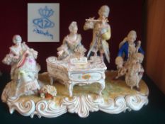 Antique 19th/20th century Dresden porcelain lace figurine musical scene with 4x figures on one base
