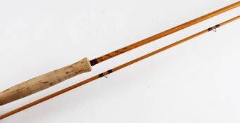 Fine Hardy Koh-I-Noor trout fly rod - 8ft 9in 2pc split cane, line 7#, agate lined butt and tip
