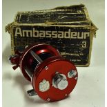 Abu Ambassadeur 6500 level wind multiplier - red endplates, foot stamped 78110, 3x screw smooth