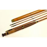 Early Hardy Bros "The Houghton" trout fly Rod - 9ft 6in 3pc with spare tip c/w makers whole cane tip