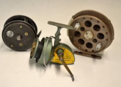 Trio of early fly and spinning reels - Grice and Young's Ltd "The Grice Golden Eagle" centre pin