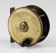 Alfred & Co London large brass salmon fly reel c.1890 - 3.75" dia engraved to the faceplate Alfred