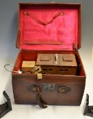 Large Leather Block Hat/Tackle Case - measures 18.5 x 13.5" x11" - hinged lid has been re-enforced -